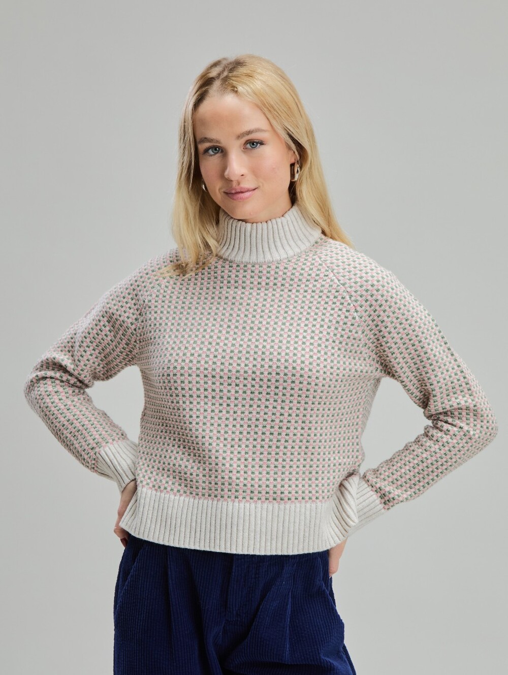Mock Neck Sweater With Check Pattern - Picture 2 of 6